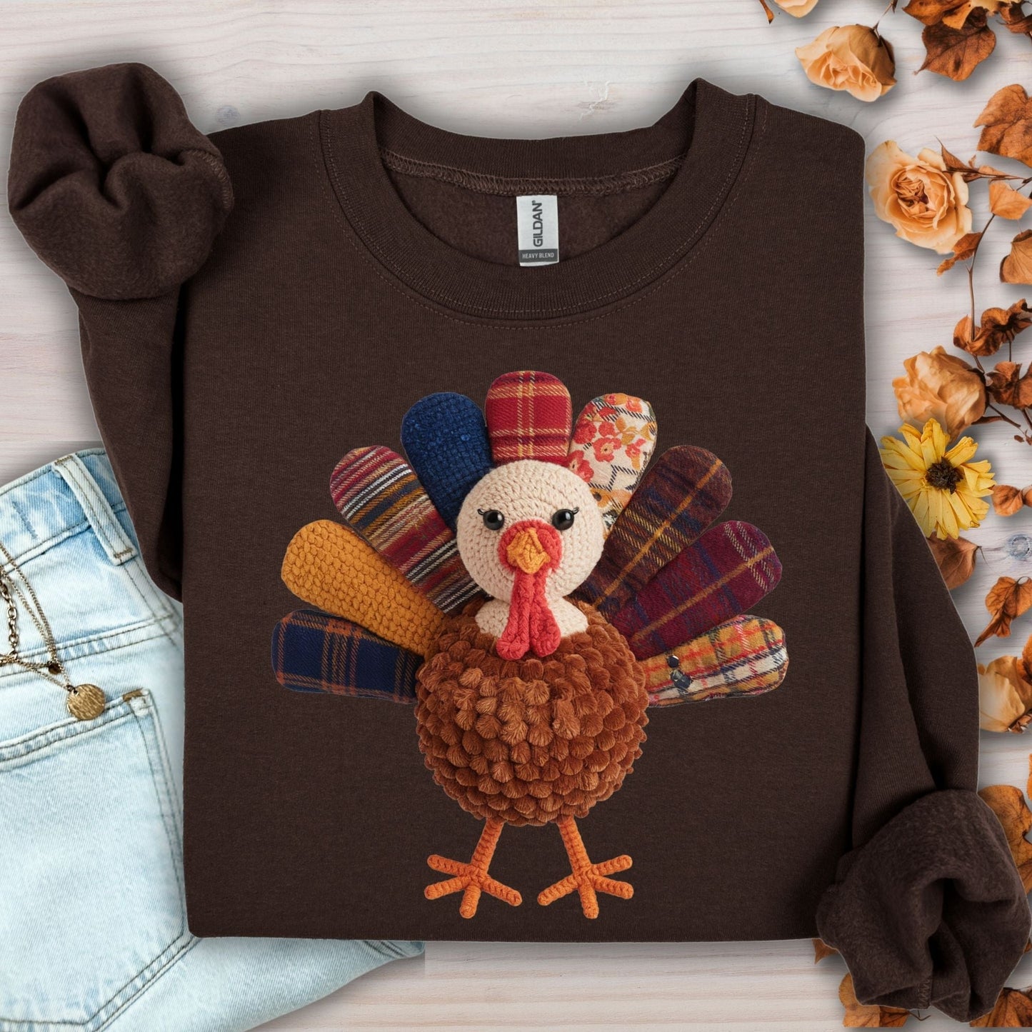 Faux Patchwork Preppy Turkey Sweatshirt