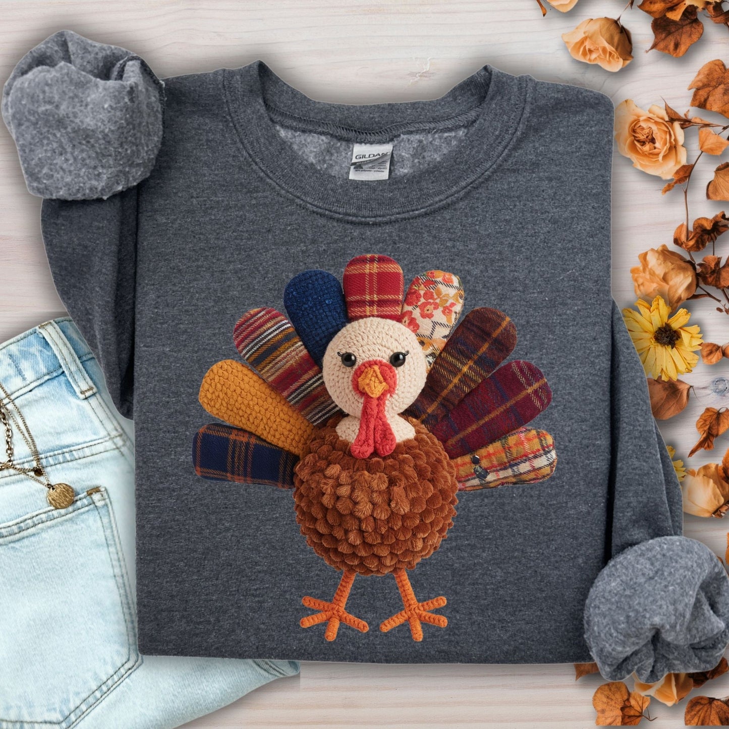 Faux Patchwork Preppy Turkey Sweatshirt