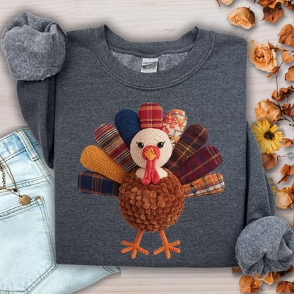 Faux Patchwork Preppy Turkey Sweatshirt