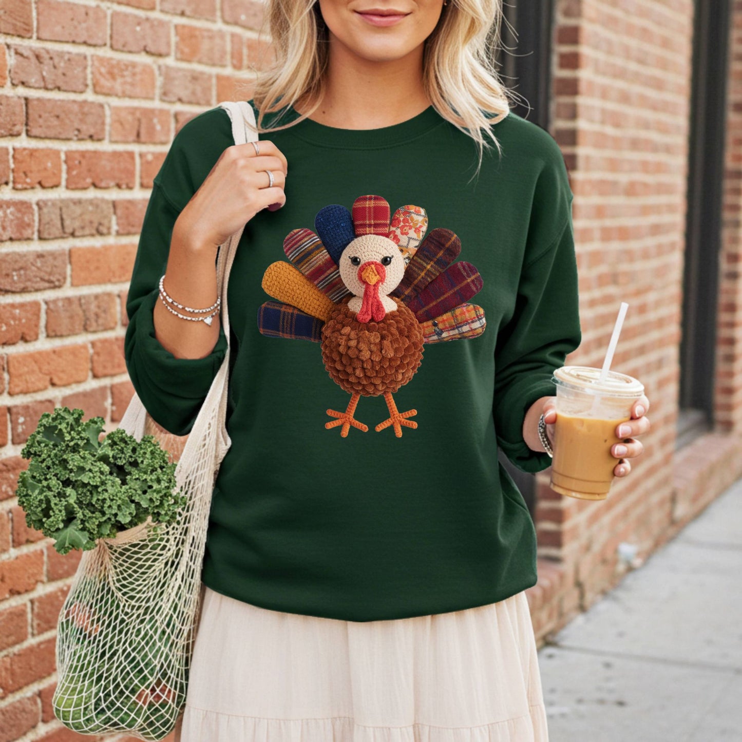 Faux Patchwork Preppy Turkey Sweatshirt