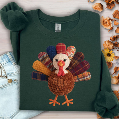 Faux Patchwork Preppy Turkey Sweatshirt