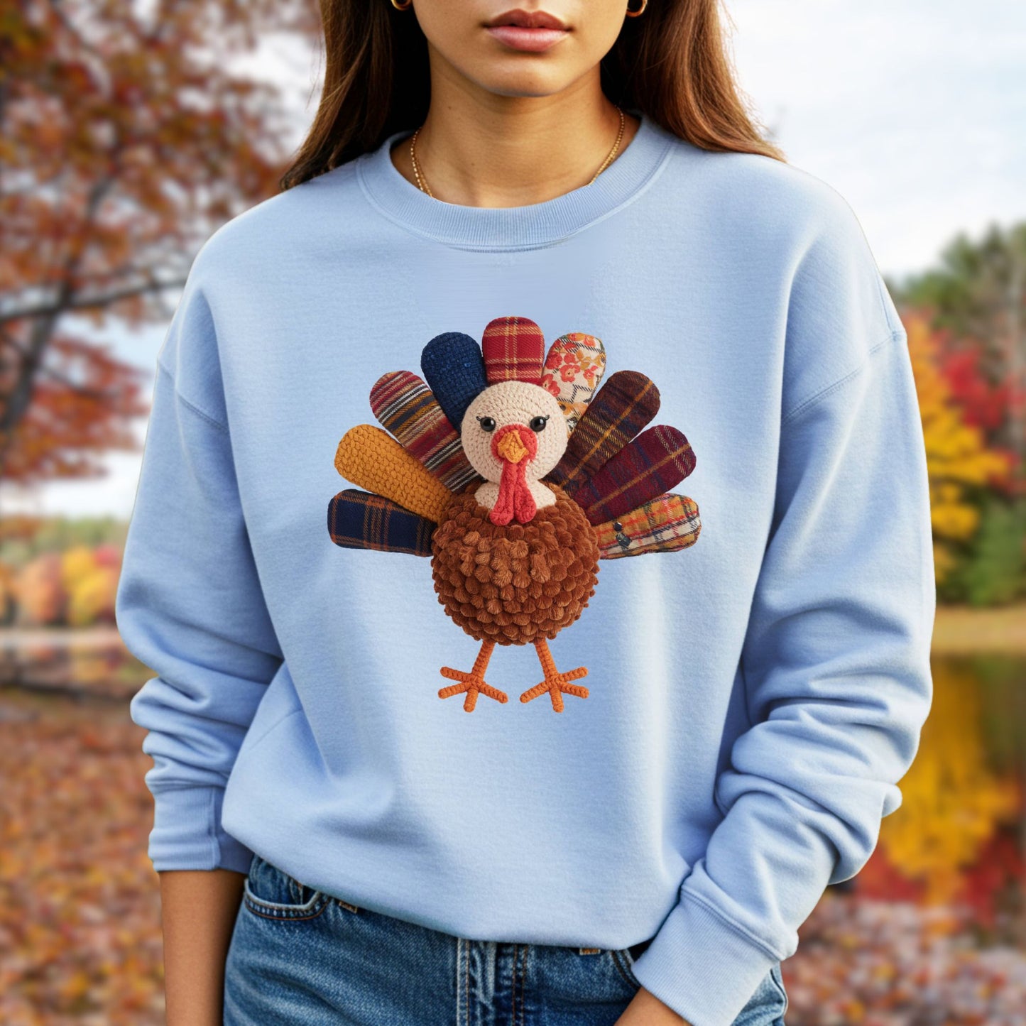 Faux Patchwork Preppy Turkey Sweatshirt