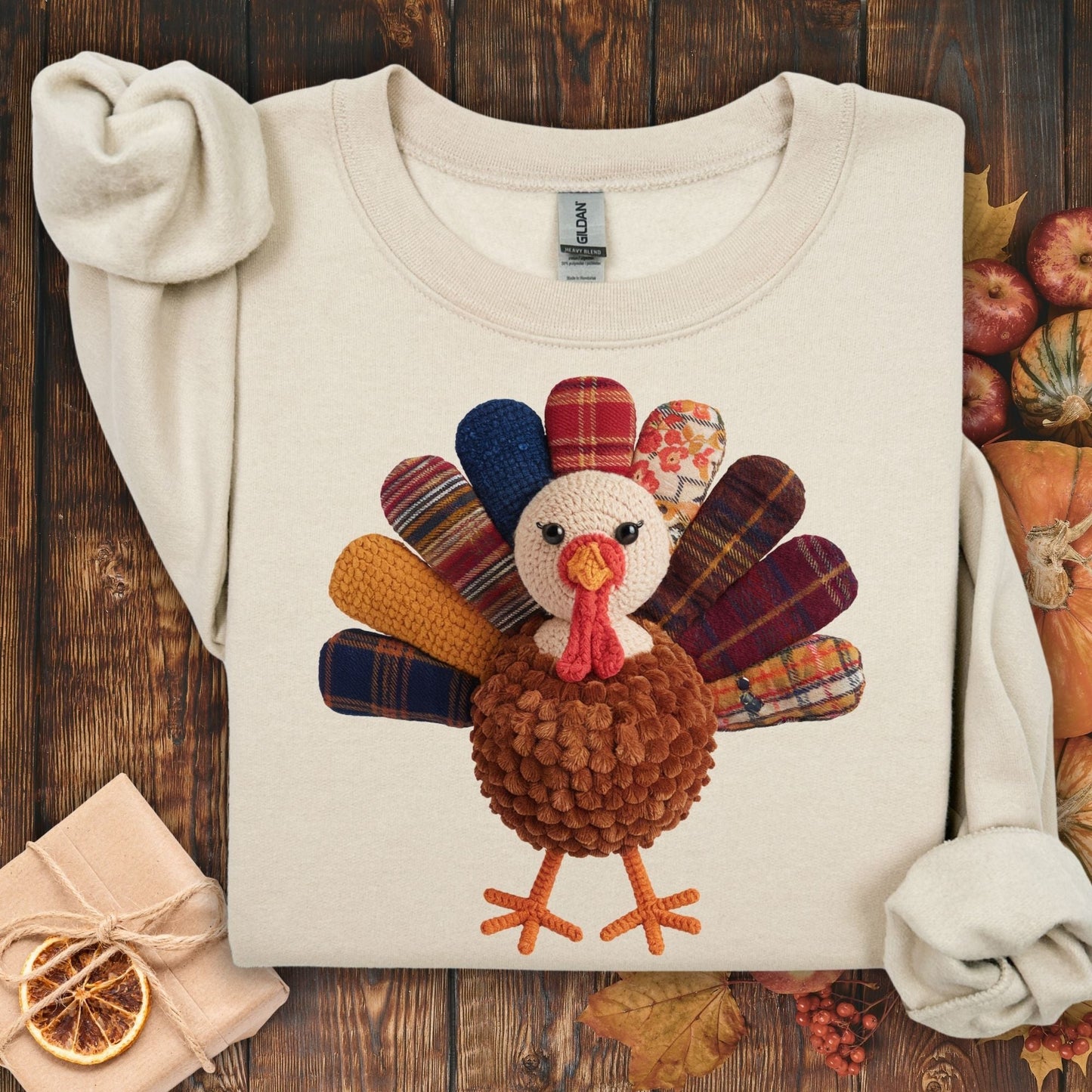 Faux Patchwork Preppy Turkey Sweatshirt