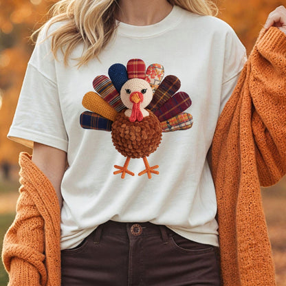 Faux Patchwork Preppy Turkey T-Shirt