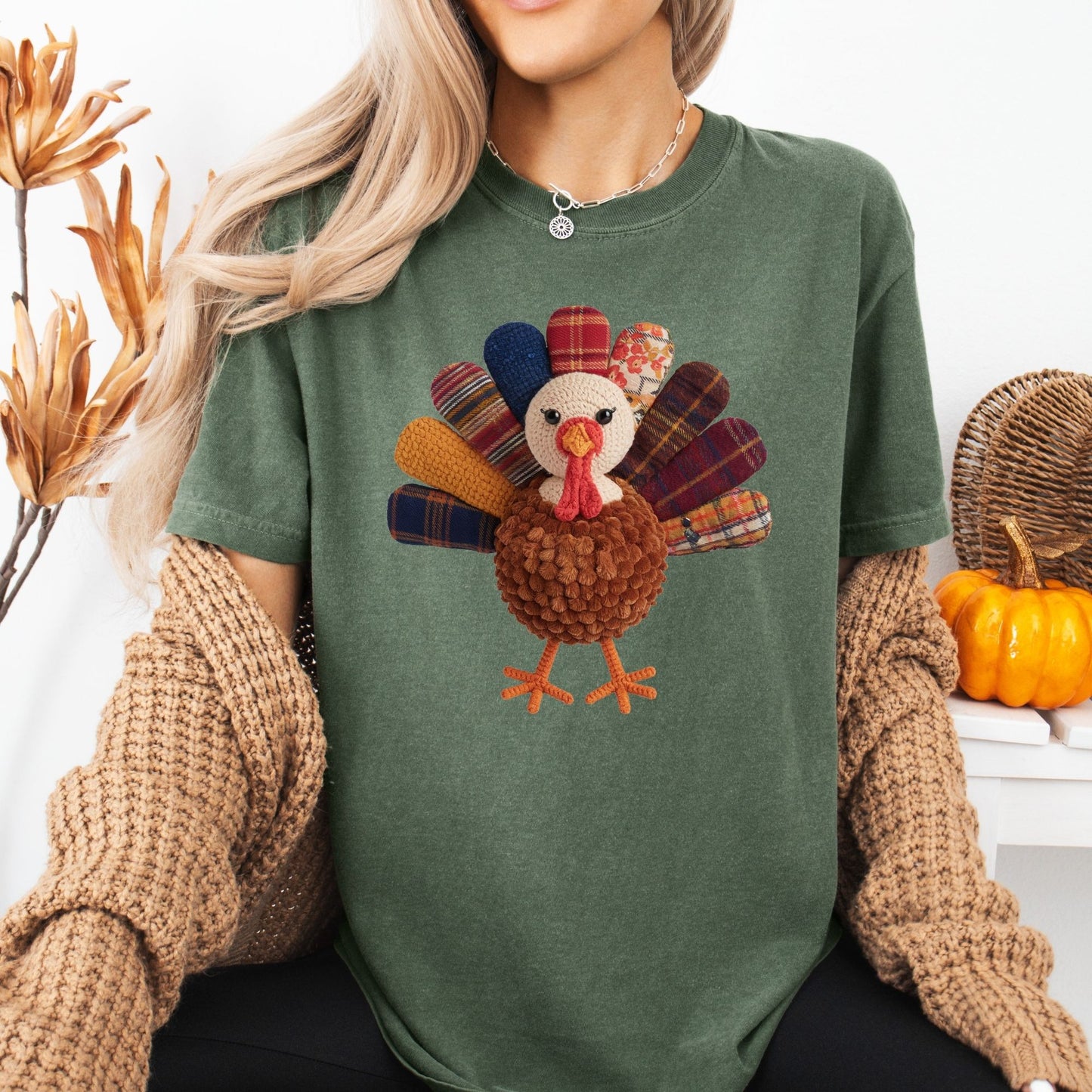 Faux Patchwork Preppy Turkey T-Shirt