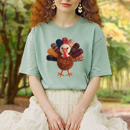 Faux Patchwork Preppy Turkey T-Shirt