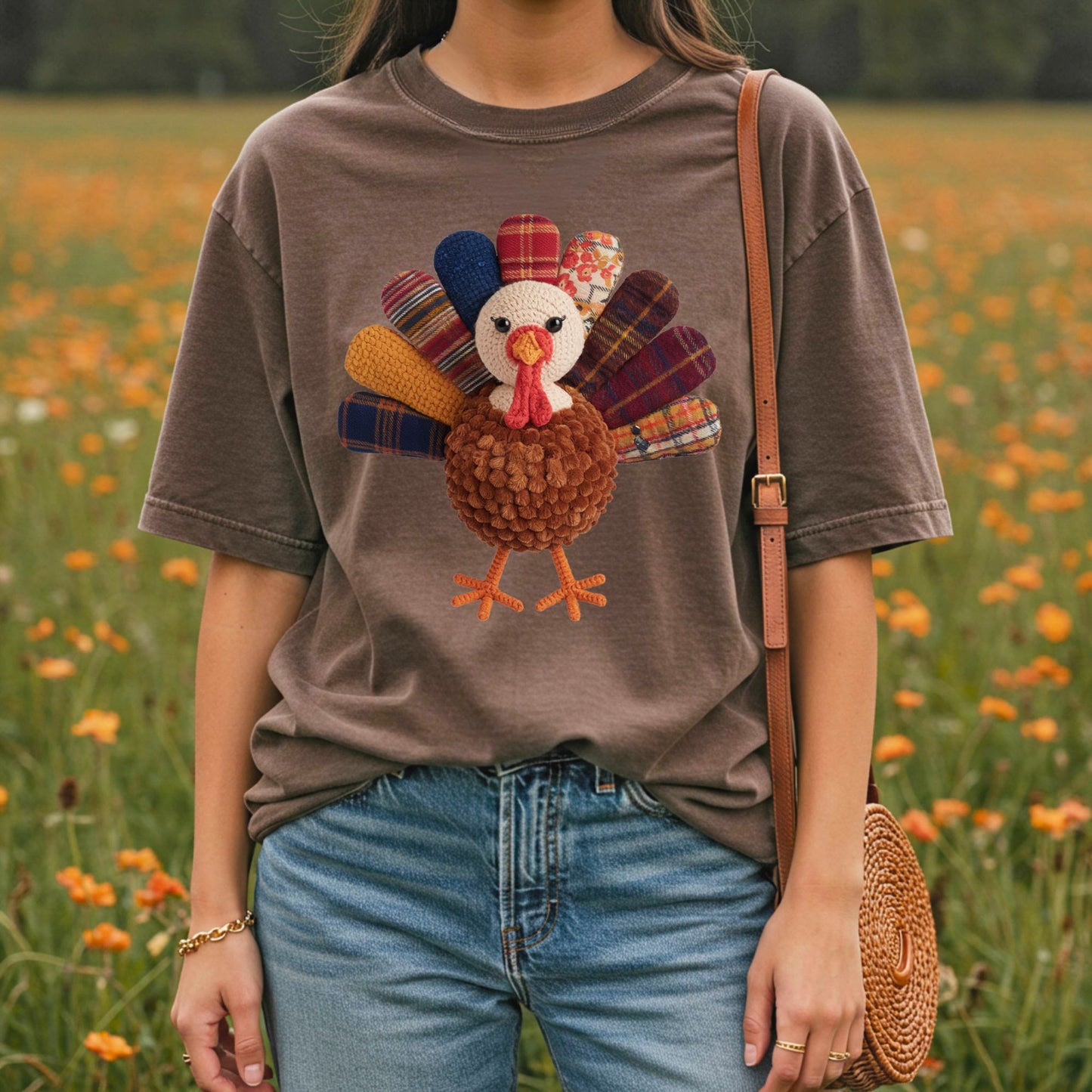 Faux Patchwork Preppy Turkey T-Shirt