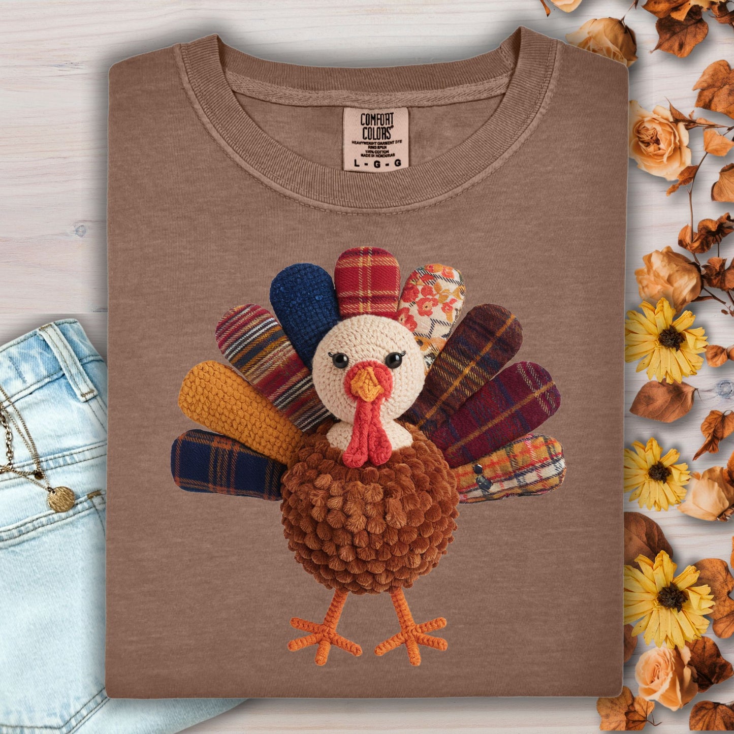 Faux Patchwork Preppy Turkey T-Shirt