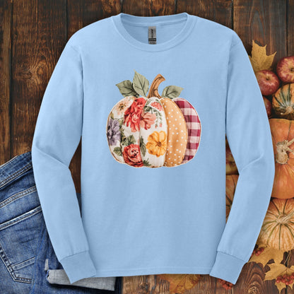 Faux Patchwork Pumpkin Long Sleeve Tee