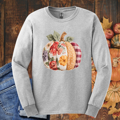 Faux Patchwork Pumpkin Long Sleeve Tee