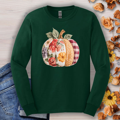 Faux Patchwork Pumpkin Long Sleeve Tee