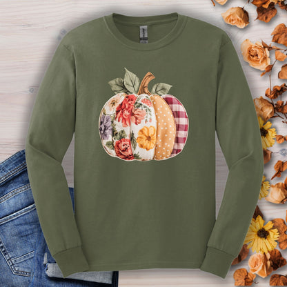 Faux Patchwork Pumpkin Long Sleeve Tee