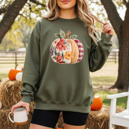 Faux Patchwork Pumpkin Sweatshirt