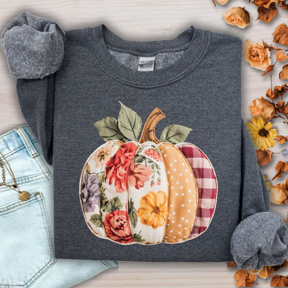 Faux Patchwork Pumpkin Sweatshirt
