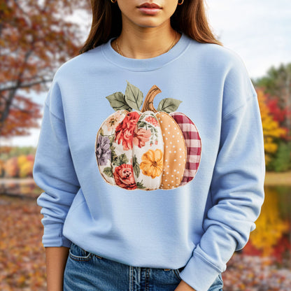 Faux Patchwork Pumpkin Sweatshirt