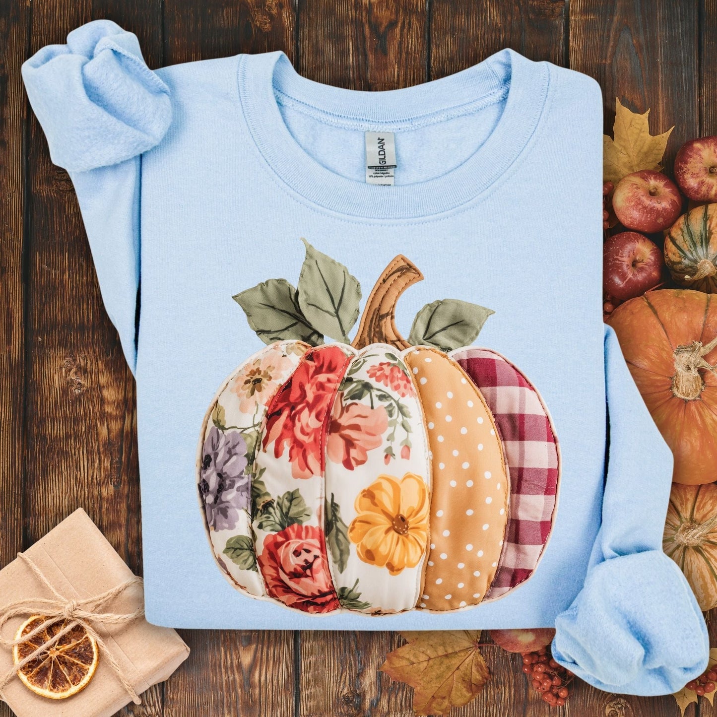 Faux Patchwork Pumpkin Sweatshirt