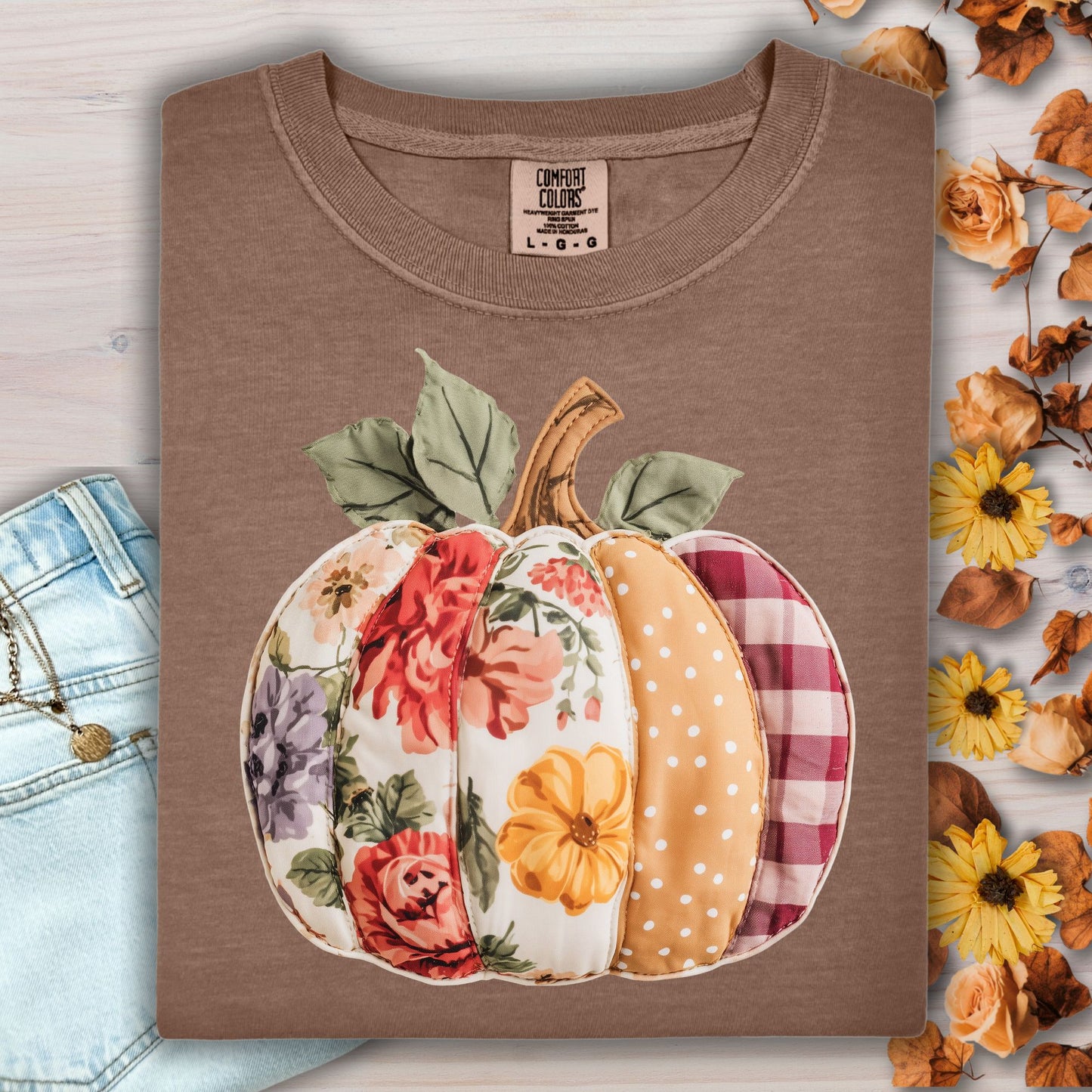Faux Patchwork Pumpkin T-Shirt