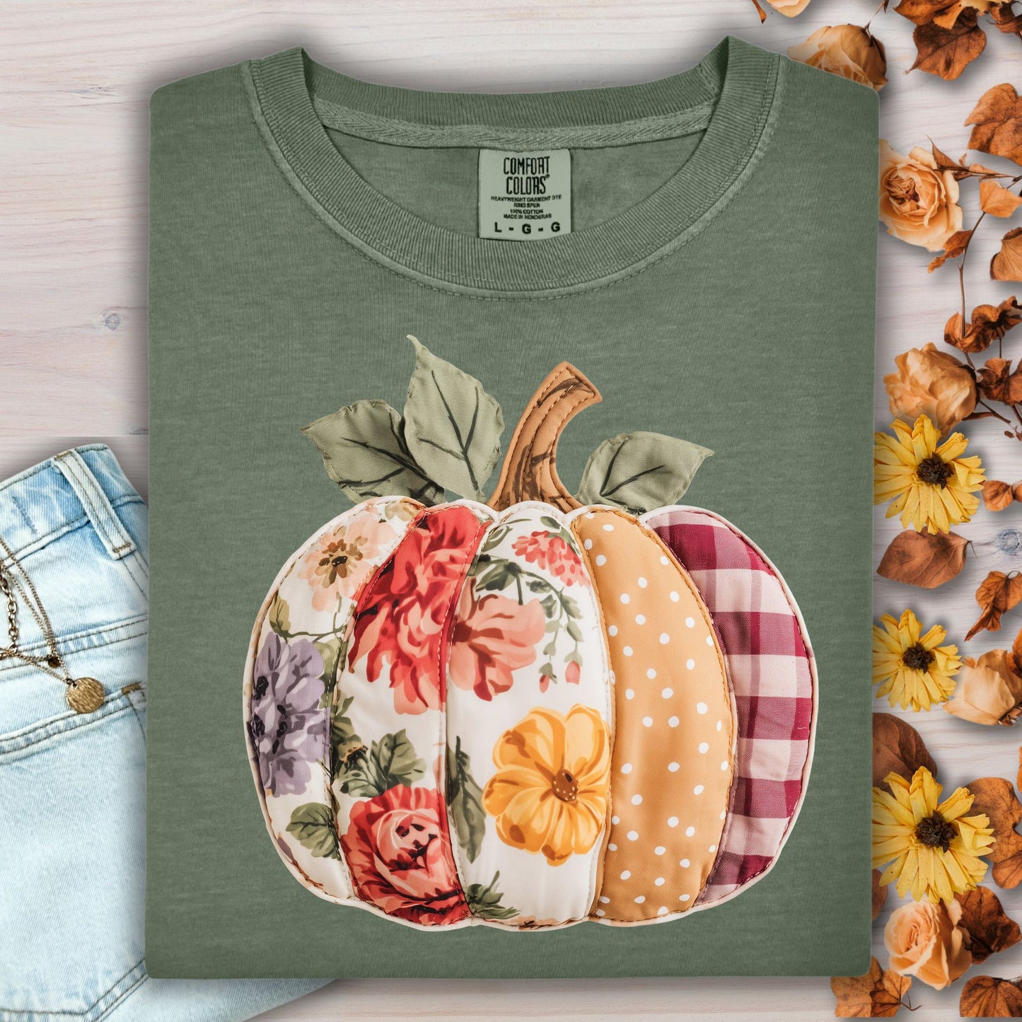 Faux Patchwork Pumpkin T-Shirt