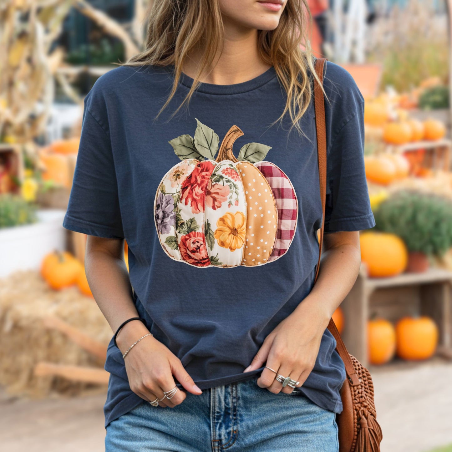 Faux Patchwork Pumpkin T-Shirt