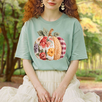 Faux Patchwork Pumpkin T-Shirt