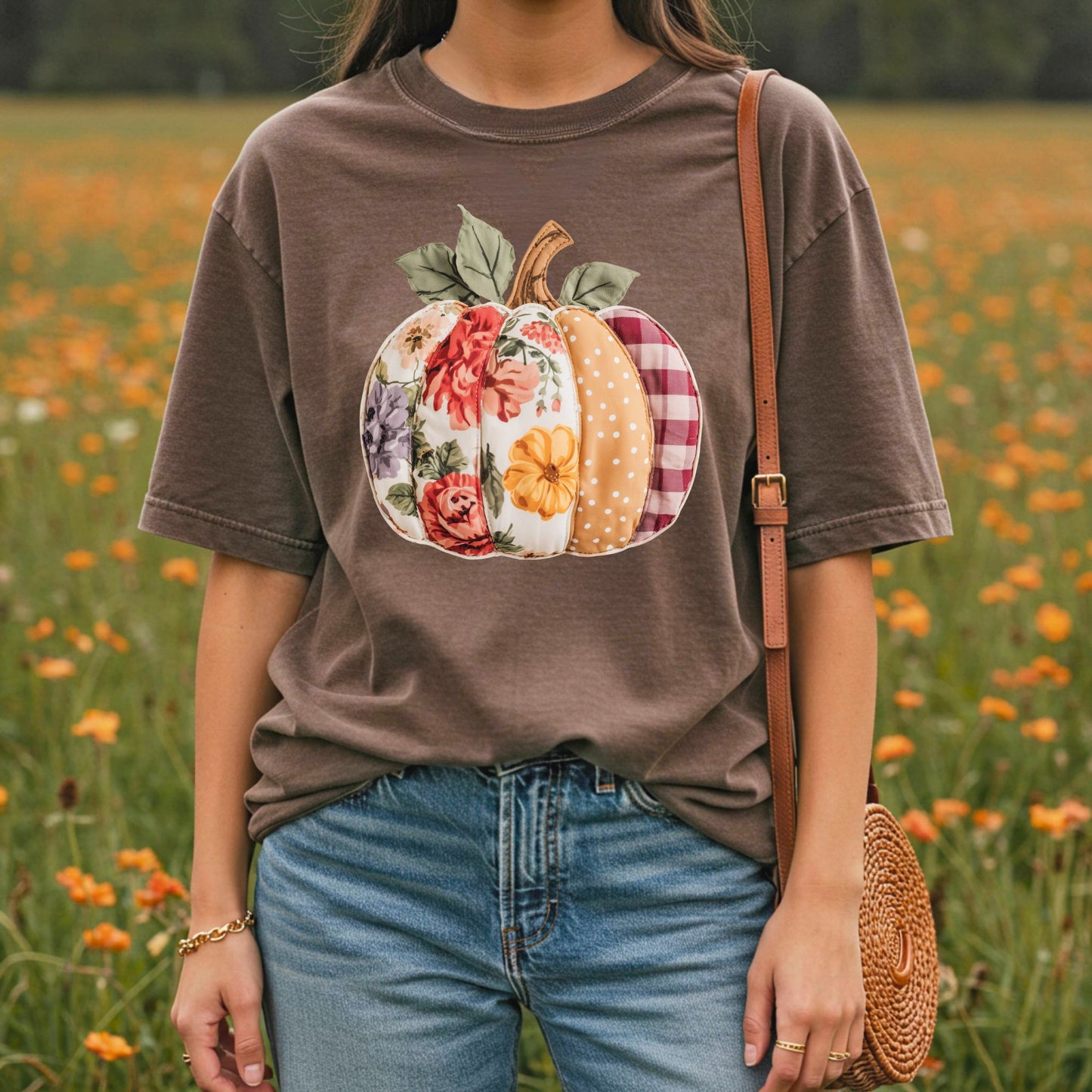 Faux Patchwork Pumpkin T-Shirt