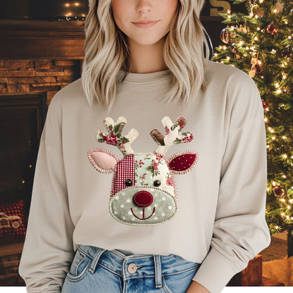 Faux Patchwork Rudolph Long Sleeve Tee