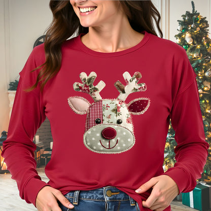 Faux Patchwork Rudolph Long Sleeve Tee