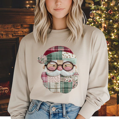 Faux Patchwork Santa Long Sleeve Tee