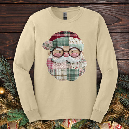 Faux Patchwork Santa Long Sleeve Tee