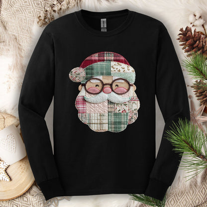 Faux Patchwork Santa Long Sleeve Tee