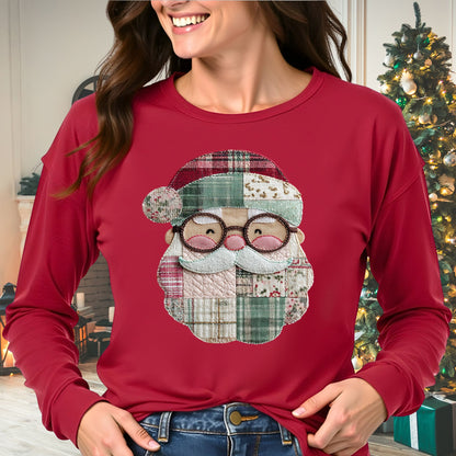 Faux Patchwork Santa Long Sleeve Tee