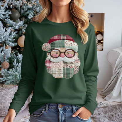 Faux Patchwork Santa Long Sleeve Tee