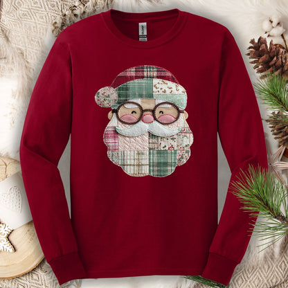 Faux Patchwork Santa Long Sleeve Tee