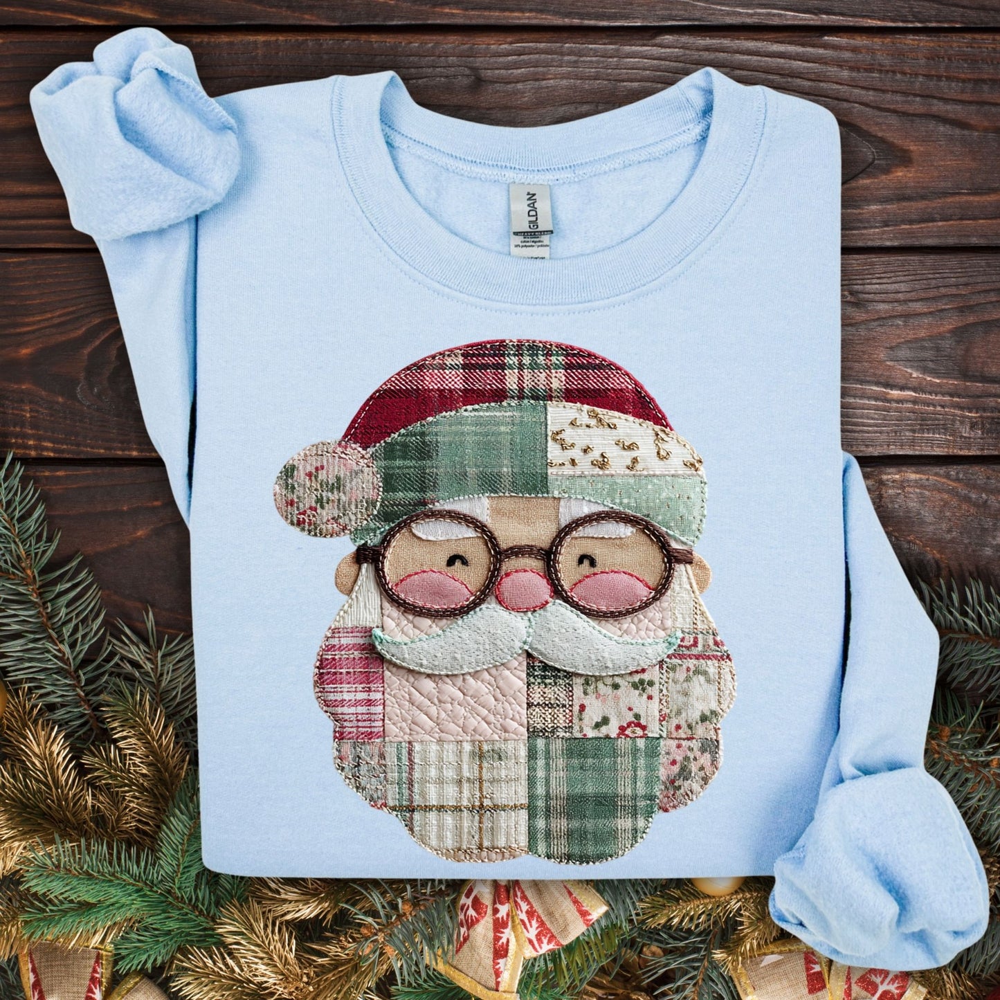 Faux Patchwork Santa Sweatshirt