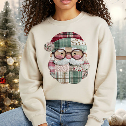 Faux Patchwork Santa Sweatshirt
