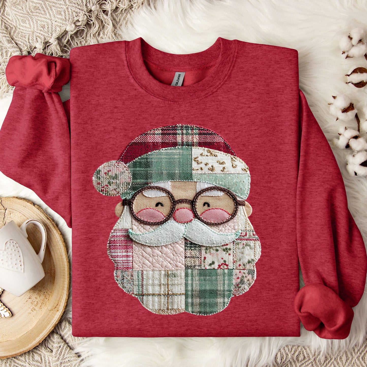 Faux Patchwork Santa Sweatshirt