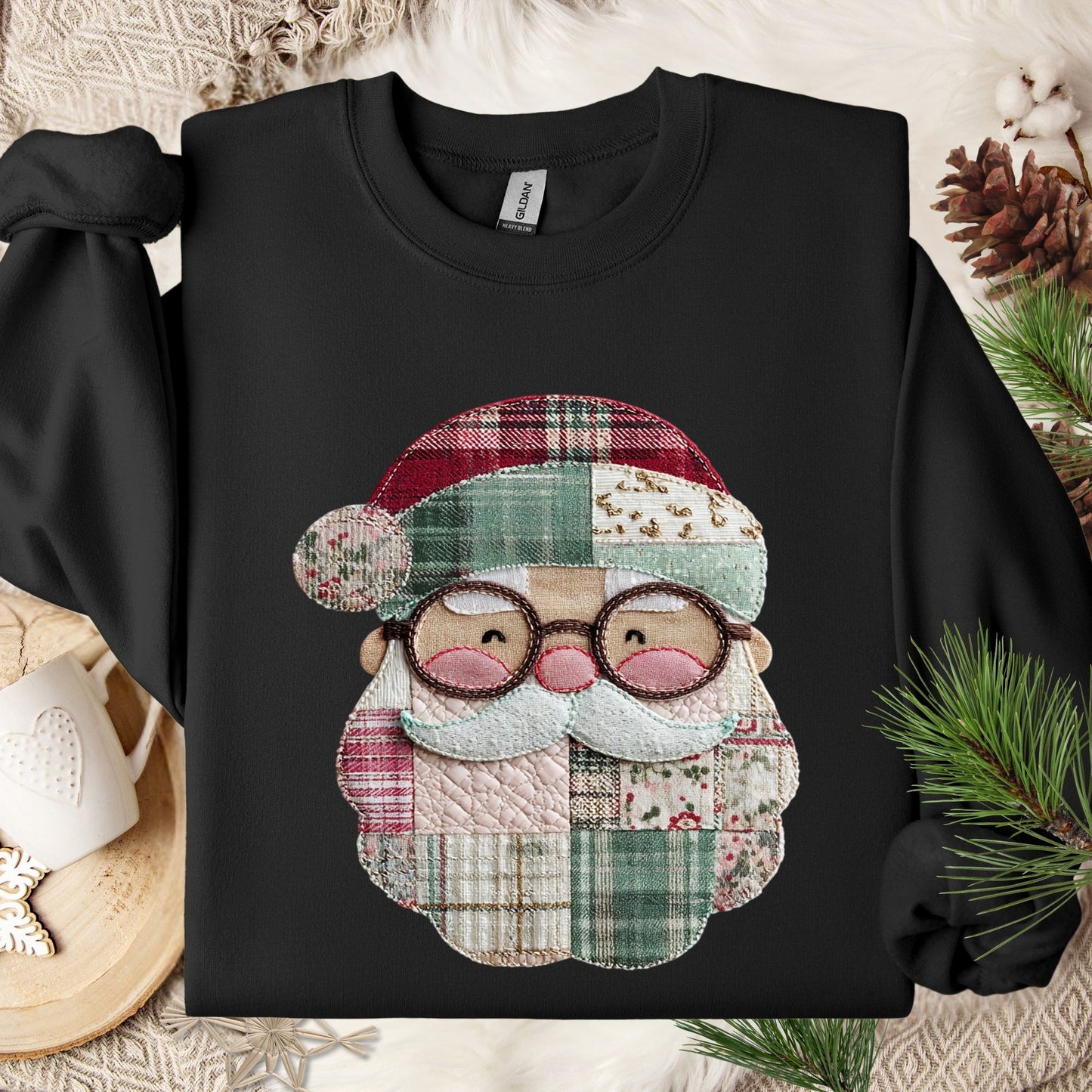 Faux Patchwork Santa Sweatshirt