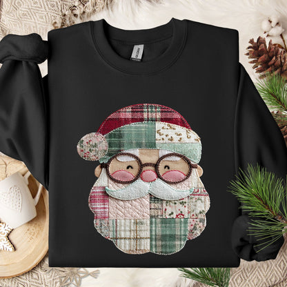 Faux Patchwork Santa Sweatshirt