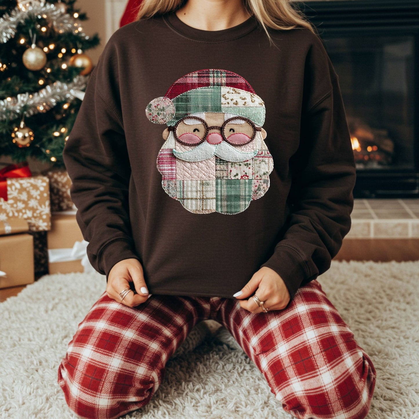 Faux Patchwork Santa Sweatshirt