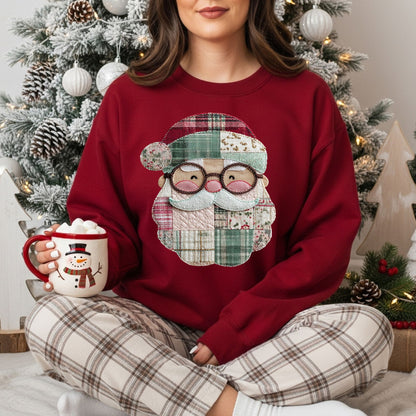 Faux Patchwork Santa Sweatshirt