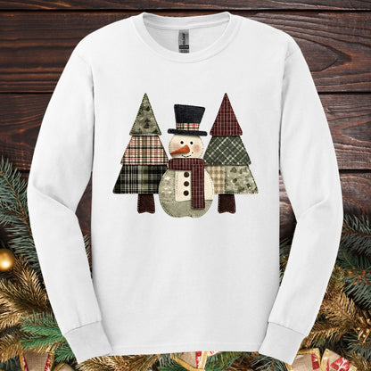 Faux Patchwork Snowman Long Sleeve Tee