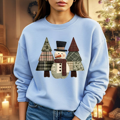 Faux Patchwork Snowman Sweatshirt