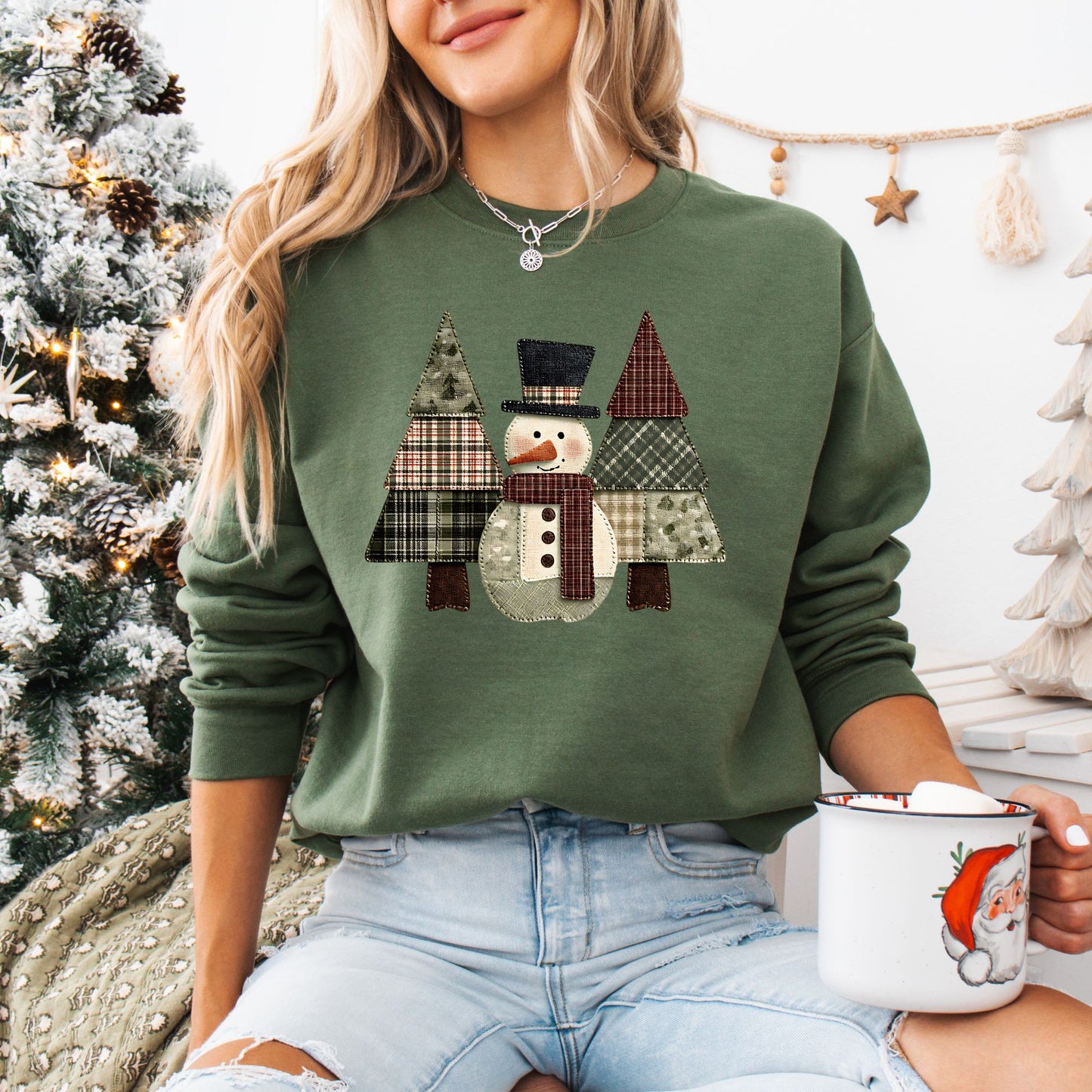 Faux Patchwork Snowman Sweatshirt