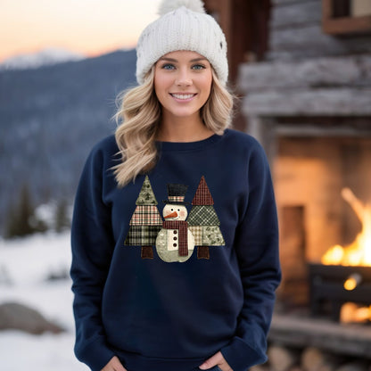 Faux Patchwork Snowman Sweatshirt