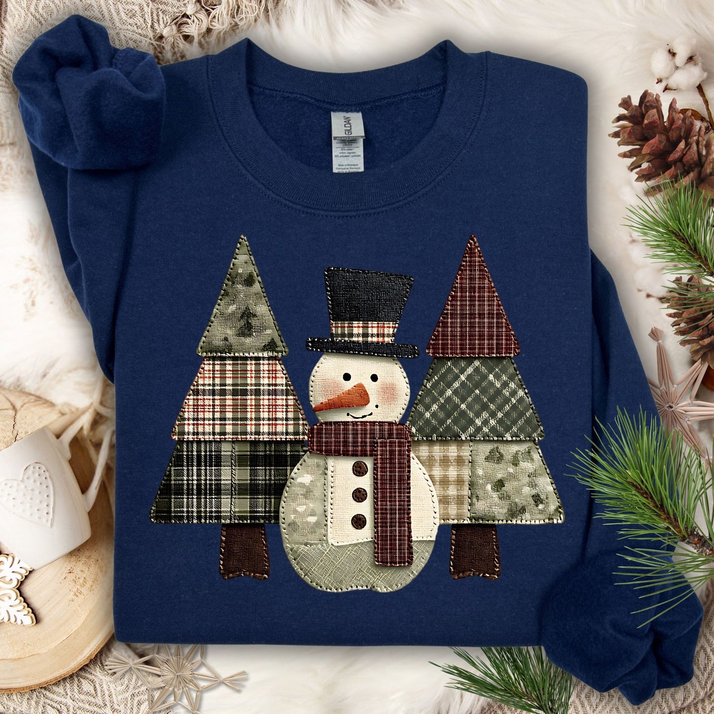 Faux Patchwork Snowman Sweatshirt