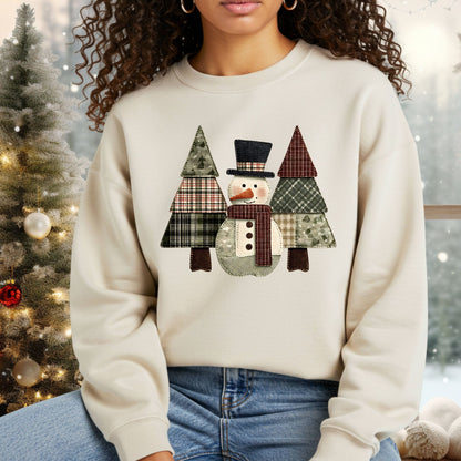 Faux Patchwork Snowman Sweatshirt