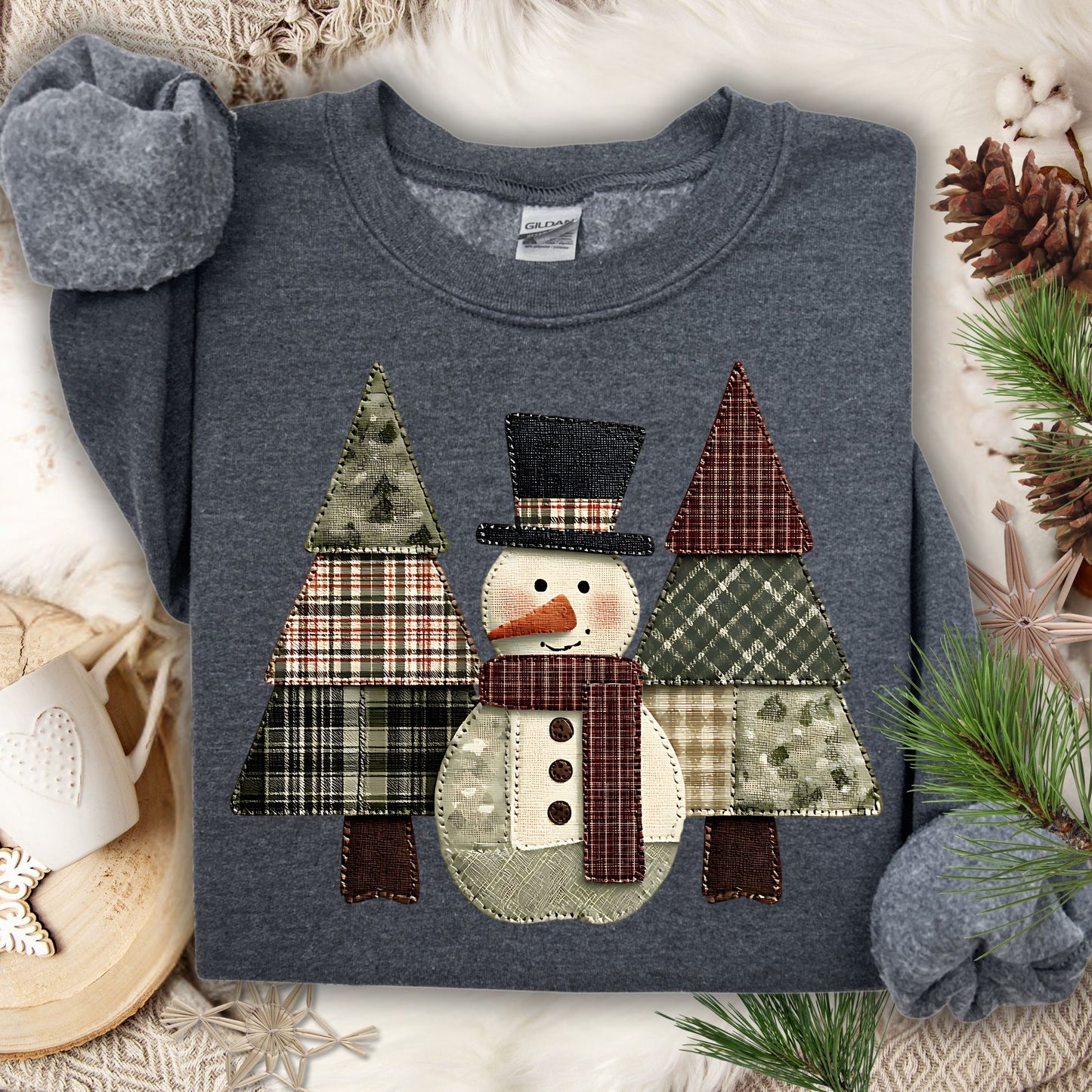 Faux Patchwork Snowman Sweatshirt