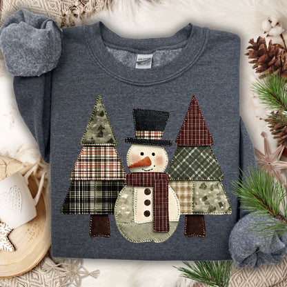 Faux Patchwork Snowman Sweatshirt