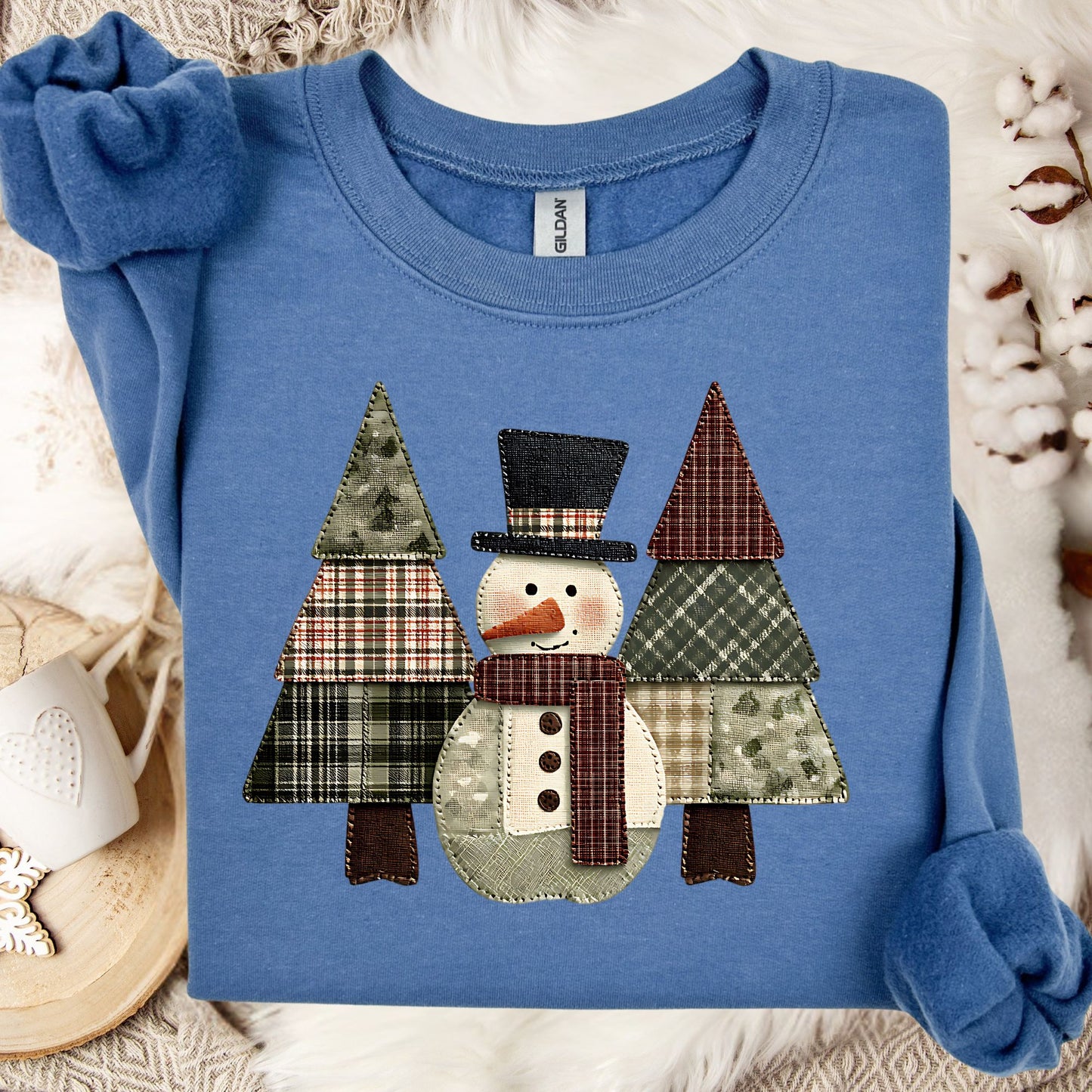 Faux Patchwork Snowman Sweatshirt