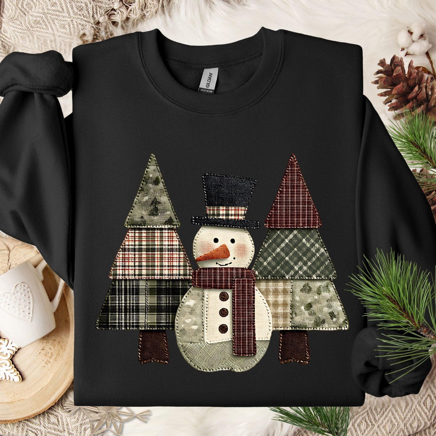 Faux Patchwork Snowman Sweatshirt